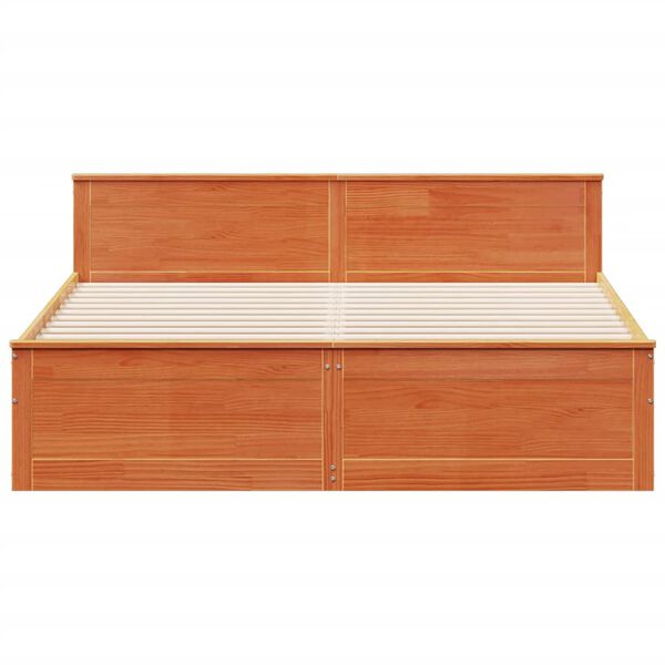 vidaXL Cadru de pat fără saltea/cu tăblie, maro, 200x200 cm, lemn pin