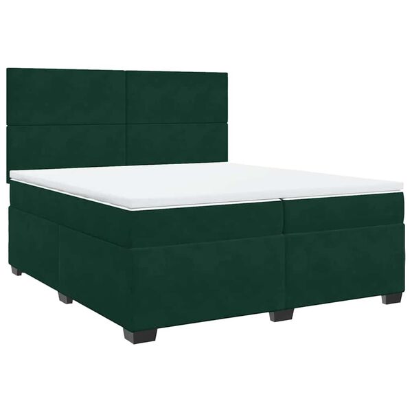 vidaXL Pat box spring cu saltea, verde &icirc;nchis, 200x200 cm, catifea
