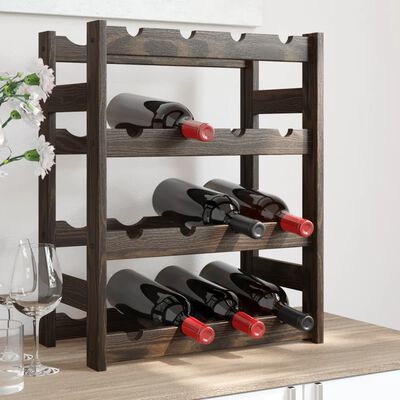 vidaXL Suport sticle de vin, 16 sticle, negru, lemn masiv de pin