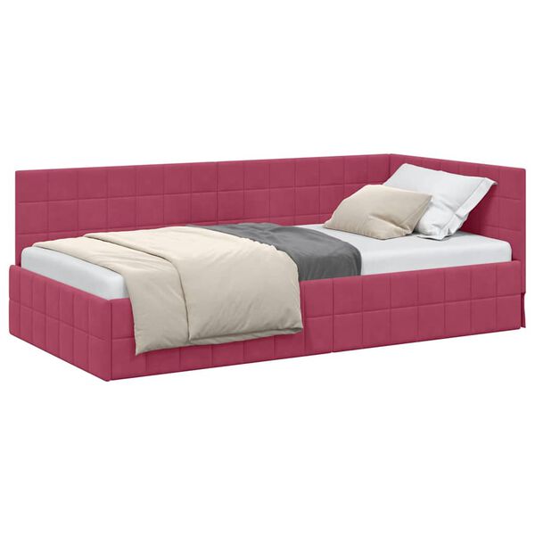 vidaXL Cadru de pat colțar cu headboard bordo 90 x 190 cm Catifea