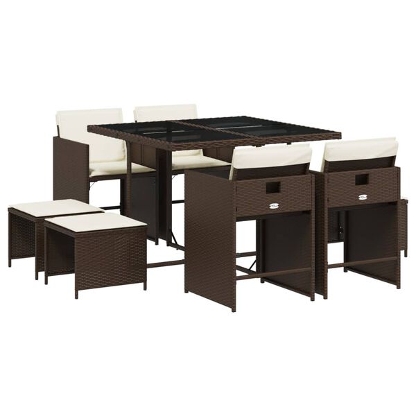 vidaXL Set mobilier de grădină cu perne, 9 piese, maro, poliratan