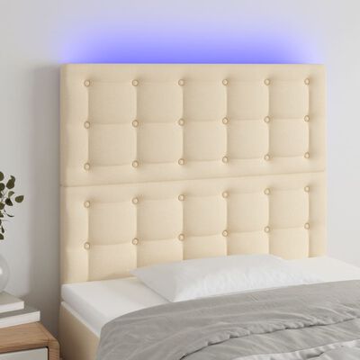 vidaXL Tăblie de pat cu LED, crem, 90x5x118/128 cm, textil