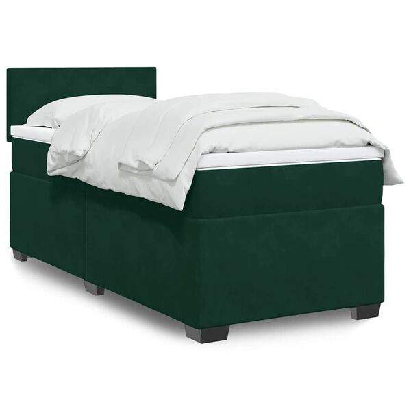 vidaXL Pat box spring cu saltea, verde &icirc;nchis, 90x190 cm, catifea