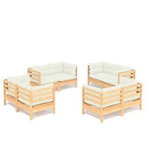 vidaXL Set mobilier de grădină cu perne, 8 piese, crem, lemn de pin