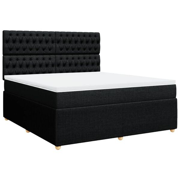 vidaXL Pat box spring cu saltea, negru, 180x200 cm, catifea