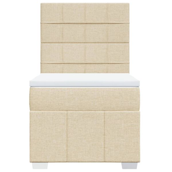 vidaXL Pat box spring cu saltea, crem, 90x200 cm, textil