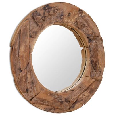 vidaXL Oglindă decorativă, lemn de tec, 80 cm, rotundă