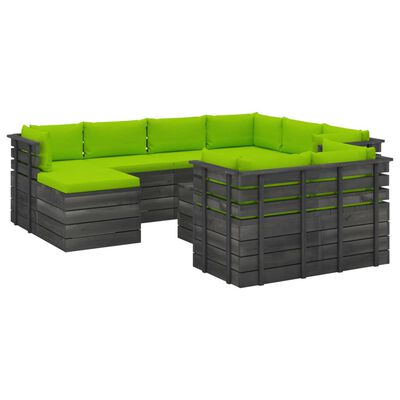 vidaXL Set mobilier grădină paleți cu perne, 10 piese, lemn masiv pin