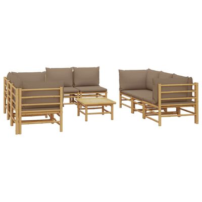 vidaXL Set mobilier de grădină cu perne gri taupe, 9 piese, bambus