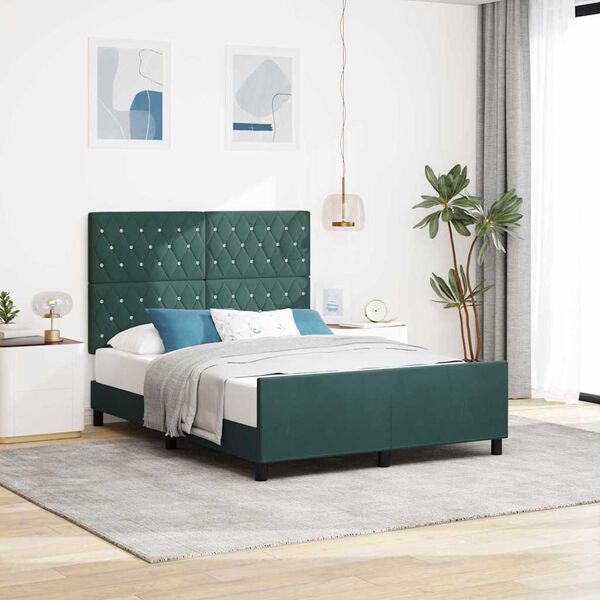 vidaXL Pat cu arcuri cu headboard Verde &icirc;nchis 140 x 190 cm Catifea