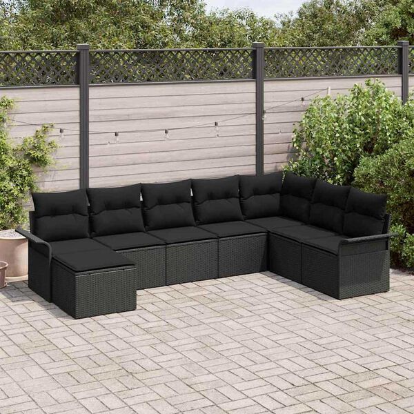 vidaXL Set de canapele pentru grădină cu pernă 8 pcs Negru Rattan poli