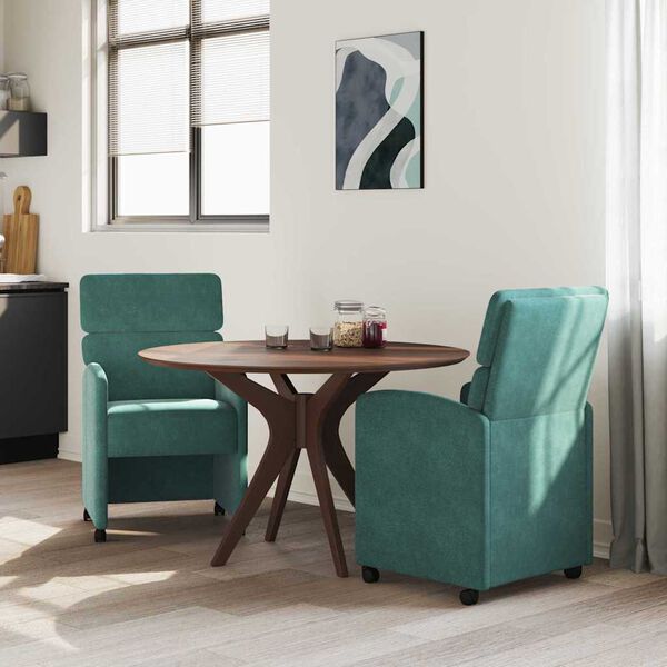 vidaXL Scaune de dining cu roți 2 pcs Verde &icirc;nchis 58 x 65 x 98 cm