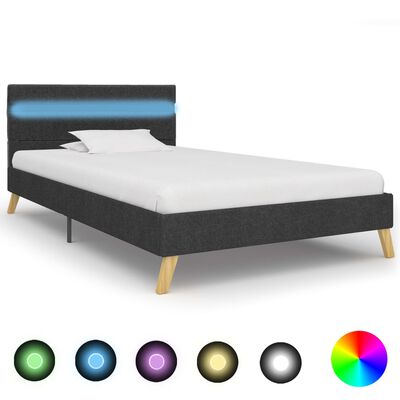 vidaXL Cadru pat cu LED-uri, gri închis, 100x200 cm, material textil