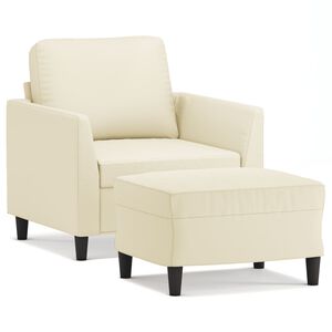vidaXL Fotoliu canapea cu taburet, crem, 60 cm, piele ecologică