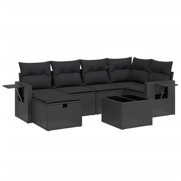 vidaXL Set mobilier de grădină cu perne, 6 piese, negru, poliratan