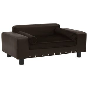 vidaXL Canapea pentru c&acirc;ini, maro, 81x43x31cm, pluș & piele ecologică