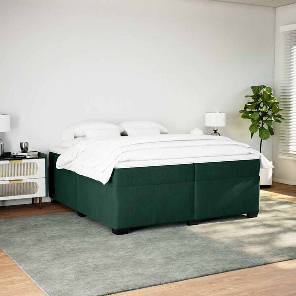 vidaXL Pat box spring cu saltea, verde &icirc;nchis, 200x200 cm, catifea