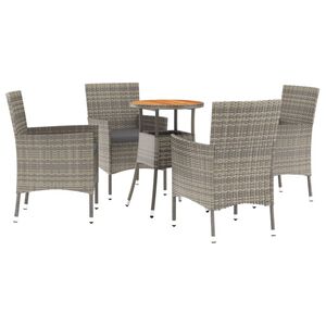 vidaXL Set bistro de grădină cu perne, 5 piese, gri, poliratan
