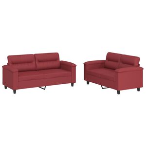 vidaXL Set de canapele cu perne, 2 piese, roșu vin, piele ecologică