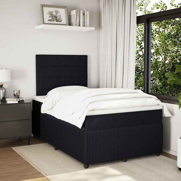 vidaXL Pat box spring cu saltea, negru, 120x200 cm, catifea