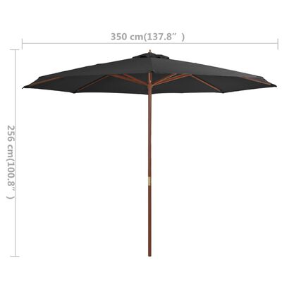 vidaXL Umbrelă de soare de exterior, stâlp din lemn, antracit, 350 cm