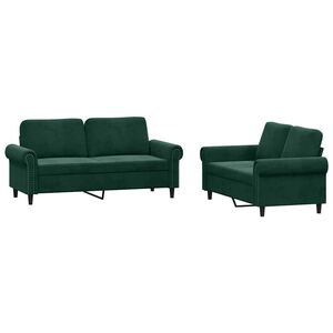 vidaXL Set de canapele cu perne, 2 piese, verde &icirc;nchis, catifea