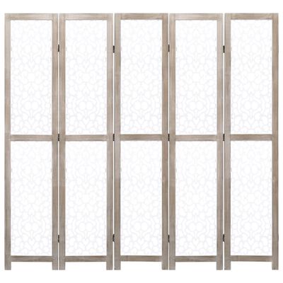 vidaXL Paravan de cameră cu 5 panouri, alb, 175 x165 cm, lemn masiv