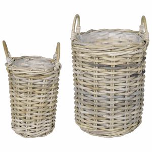vidaXL Coș de Plante cu depozitare GENDT 2 buc. Gri natural Ratan Kubu