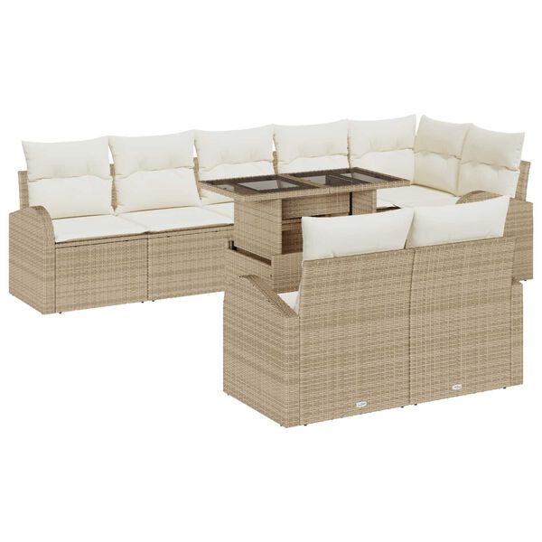 vidaXL Set de canapele pentru grădină cu pernă 9 pcs Bej Rattan poli