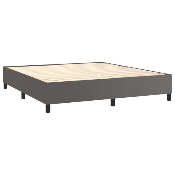 vidaXL Pat box spring cu saltea, gri, 180x200 cm, piele ecologică