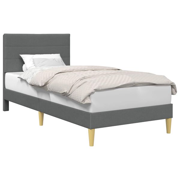 vidaXL Cadru de pat cu headboard Gri &icirc;nchis 90 x 190 cm țesătură