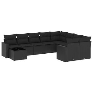 vidaXL Set canapele de grădină cu perne, 10 piese, negru, poliratan