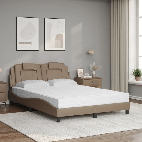 vidaXL Pat, Viana, cu saltea, cappuccino, 120x200cm piele ecologică