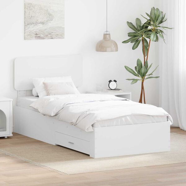 vidaXL Cadru de pat cu headboard Alb 90 x 200 cm Lemn compozit
