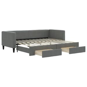 vidaXL Pat de zi cu extensie și sertare, gri &icirc;nchis, 80x200 cm textil