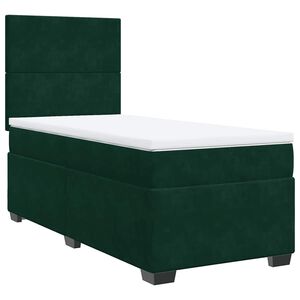 vidaXL Pat box spring cu saltea, verde &icirc;nchis, 90x190 cm, catifea