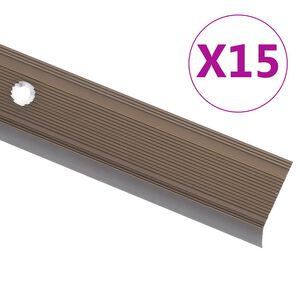 vidaXL Profile trepte &icirc;n formă de L, 15 buc., maro, 90 cm, aluminiu