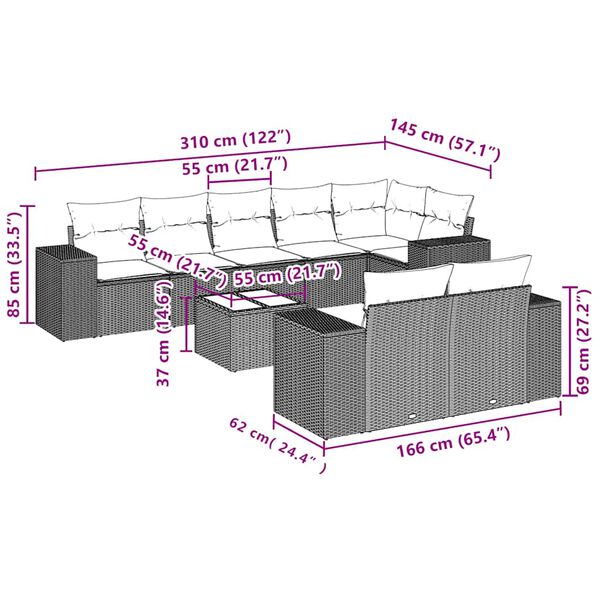 vidaXL Set canapele de grădină cu perne, 9 piese gri deschis poliratan