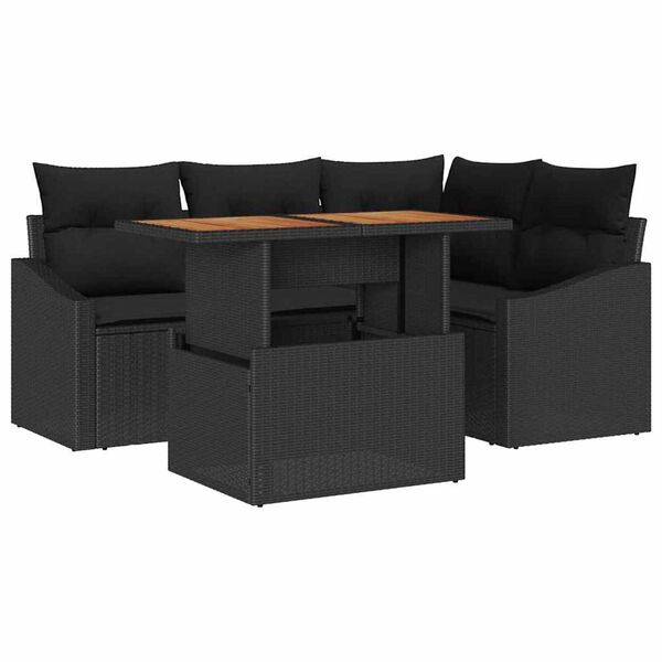 vidaXL Set de canapele pentru grădină 5 pcs Negru Rattan poli