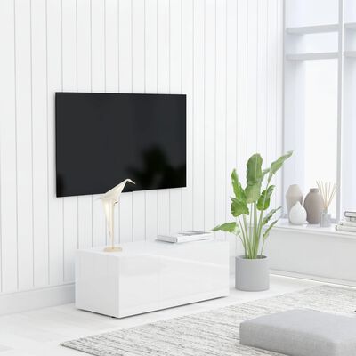vidaXL Comodă TV, alb extralucios, 80 x 34 x 30 cm, PAL
