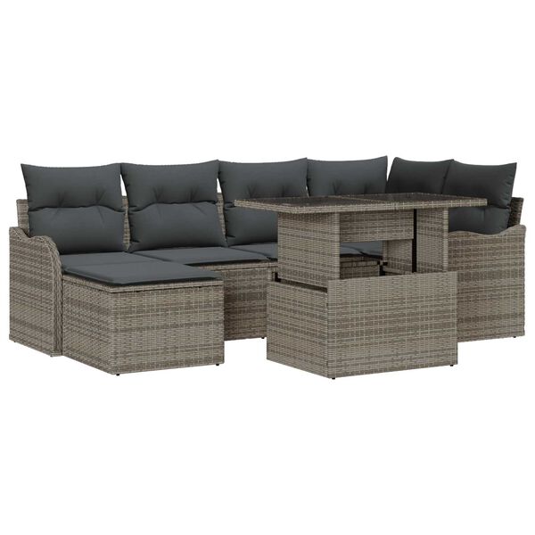 vidaXL Set de canapele pentru grădină cu pernă 7 pcs Gri Rattan poli