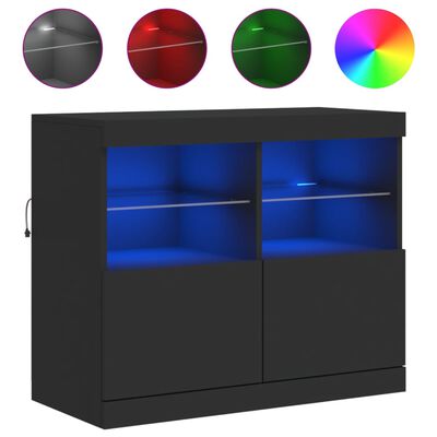 vidaXL Servantă cu lumini LED, negru, 81x37x67 cm