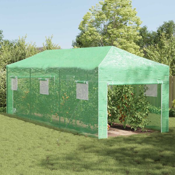 vidaXL Seră cu cadru pop-up cu acoperiș Verde 290 x 870 x 315 cm Fier