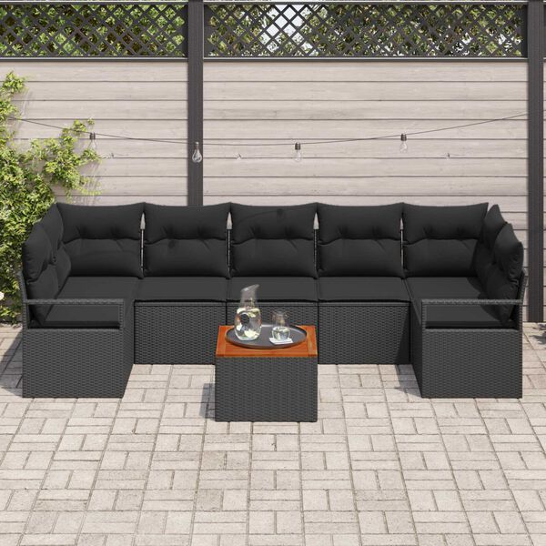 vidaXL Set de canapele pentru grădină 8 pcs Negru poliratan