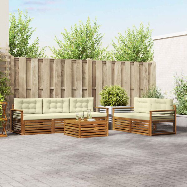 vidaXL Set de canapele de exterior cu pernă 6 pcs Natural și Crem