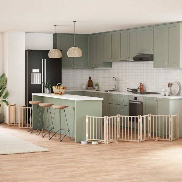 vidaXL Poartă de c&acirc;ini pliabilă cu ușă, 12 panouri, 600 cm, lemn plop