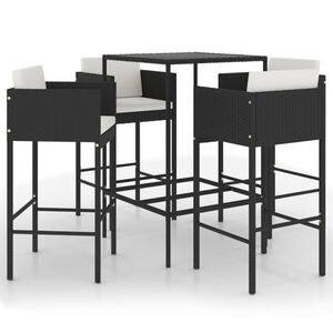 vidaXL Set mobilier bar de grădină cu perne, 5 piese, negru, poliratan