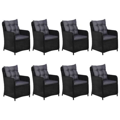 vidaXL Set mobilier de exterior, 9 piese, negru, poliratan