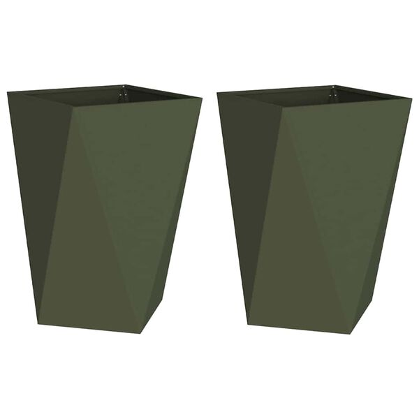 vidaXL Jardinieră 2 pcs Verde măsliniu 50 x 50 x 75 cm Oțel