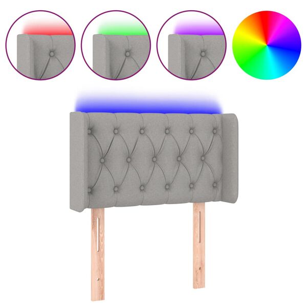 vidaXL Tăblie de pat cu LED, gri deschis, 83x16x78/88 cm, textil